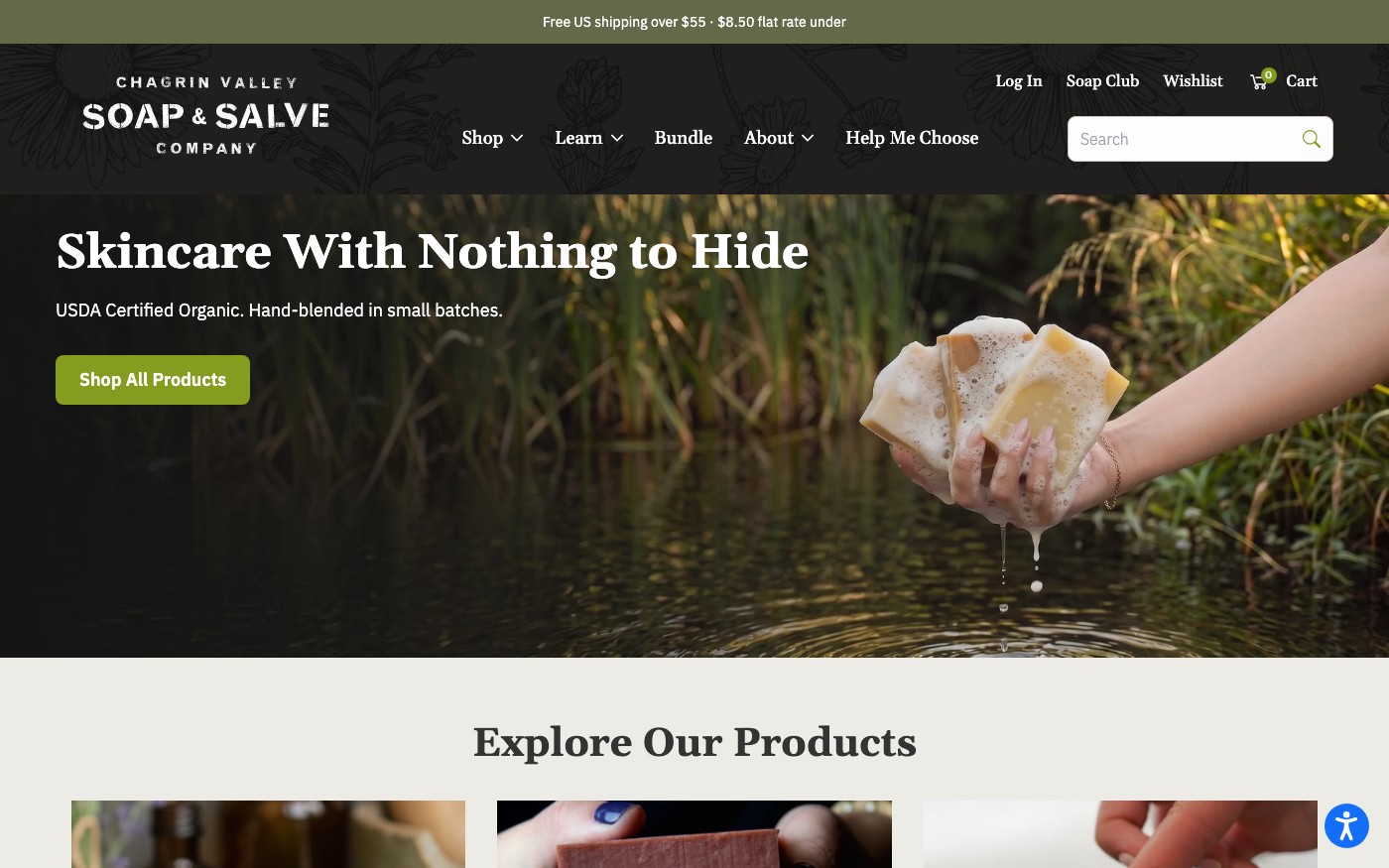 Captura de pantalla de la home de Chagrin Valley Soap & Salve