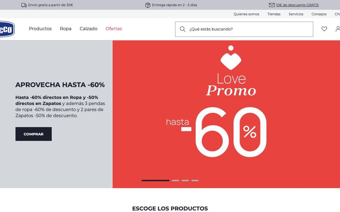 Captura de pantalla de la home de Chicco