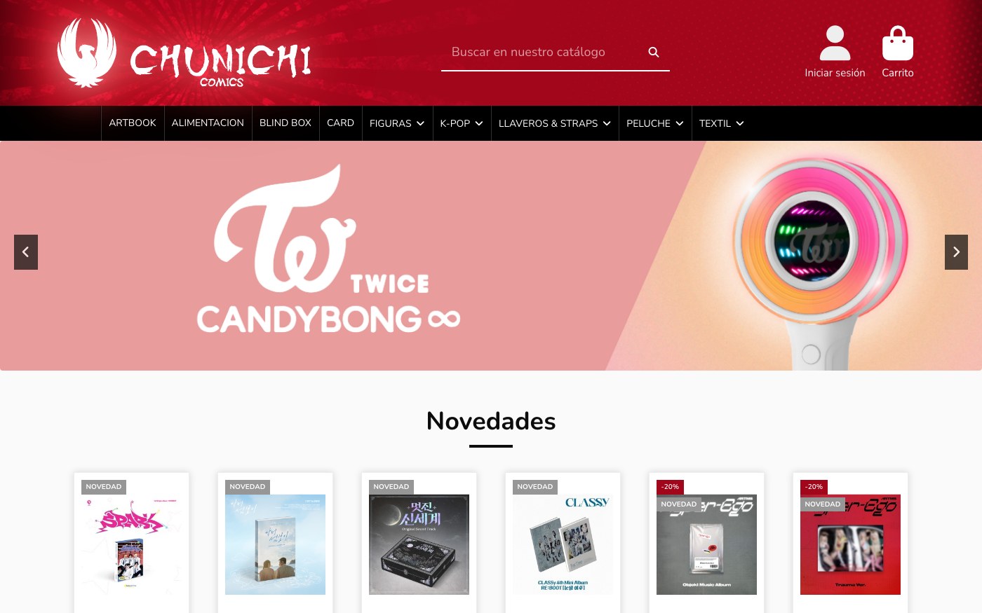 Captura limpia de la página de inicio de Chunichi Cómics
