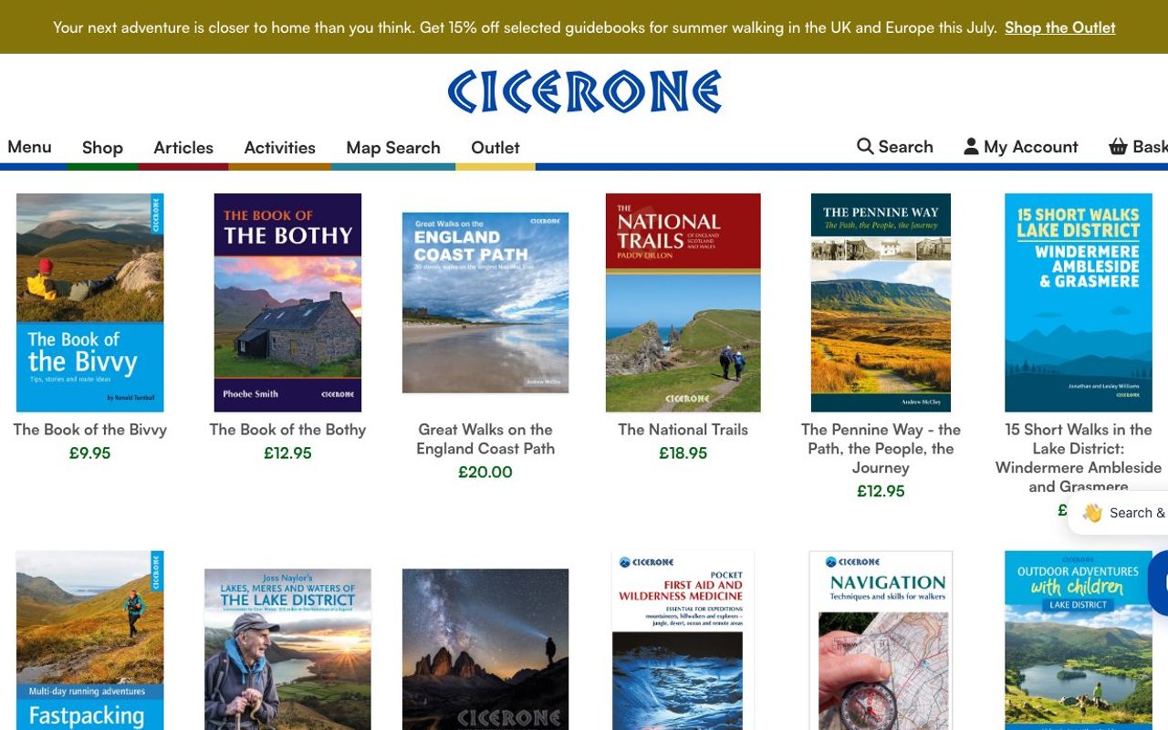 Captura de pantalla de la home de Cicerone Press