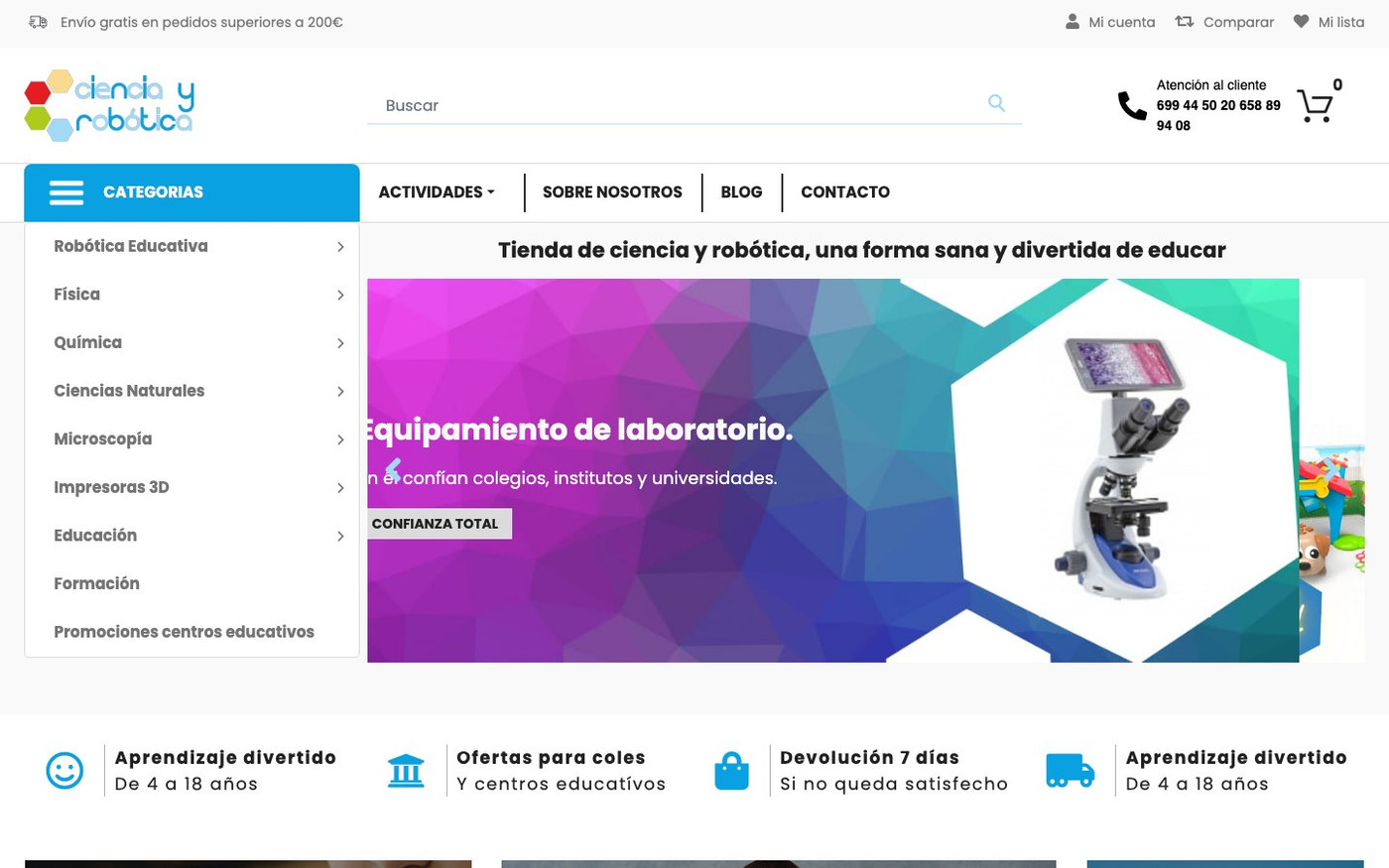 Captura limpia de la home oficial de Ciencia y Robótica