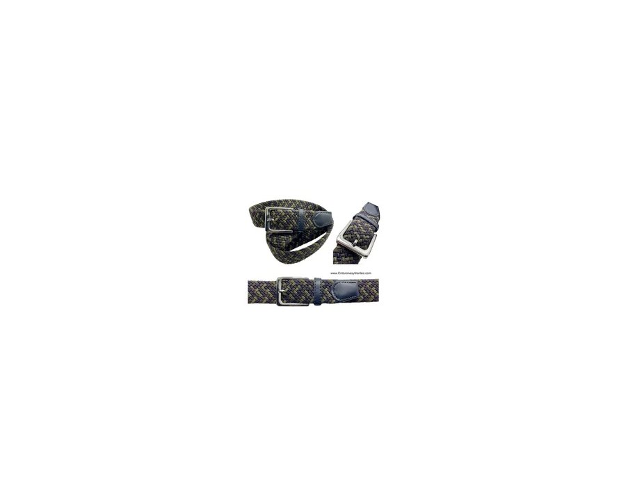 Cinturon hombre elastico trenzado verde taupe y azul marino