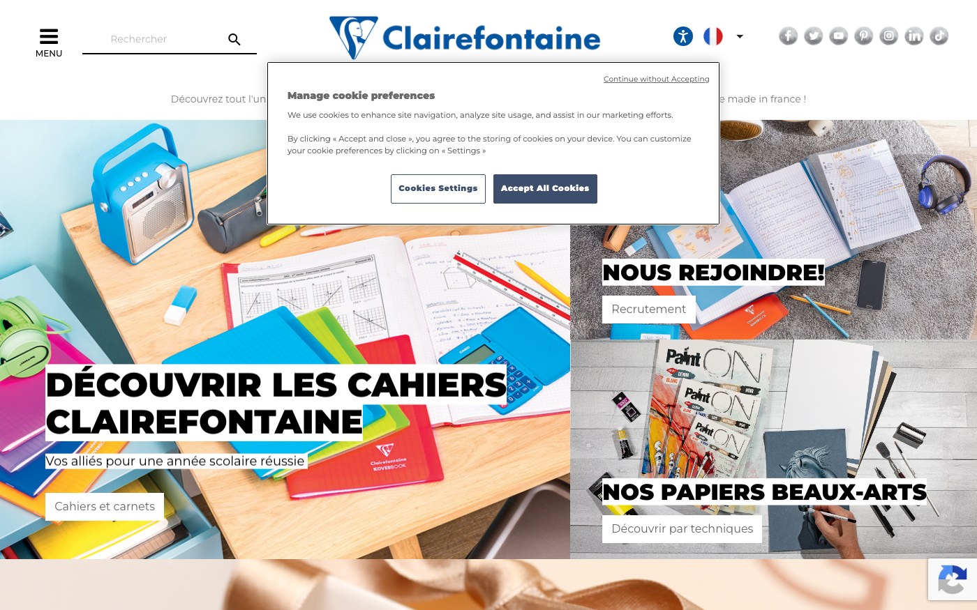 Captura de pantalla de la home de Clairefontaine