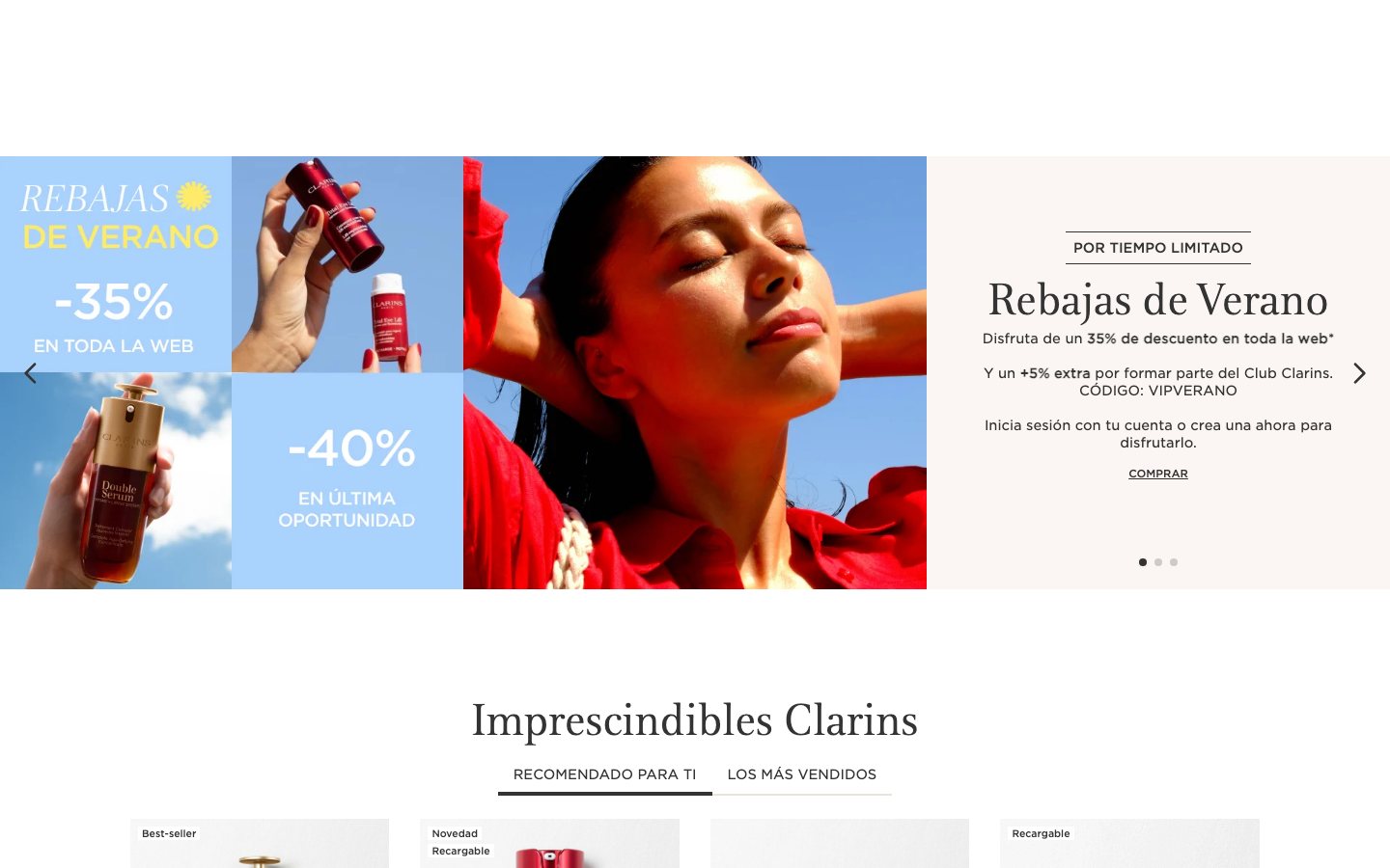 Captura de pantalla de la home de Clarins