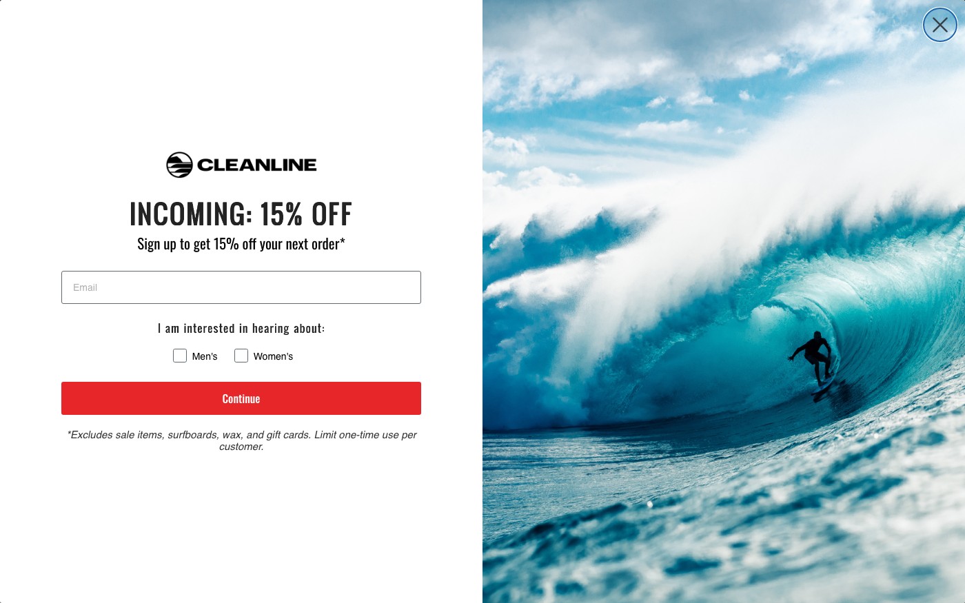 Captura limpia de la home oficial de Cleanline Surf