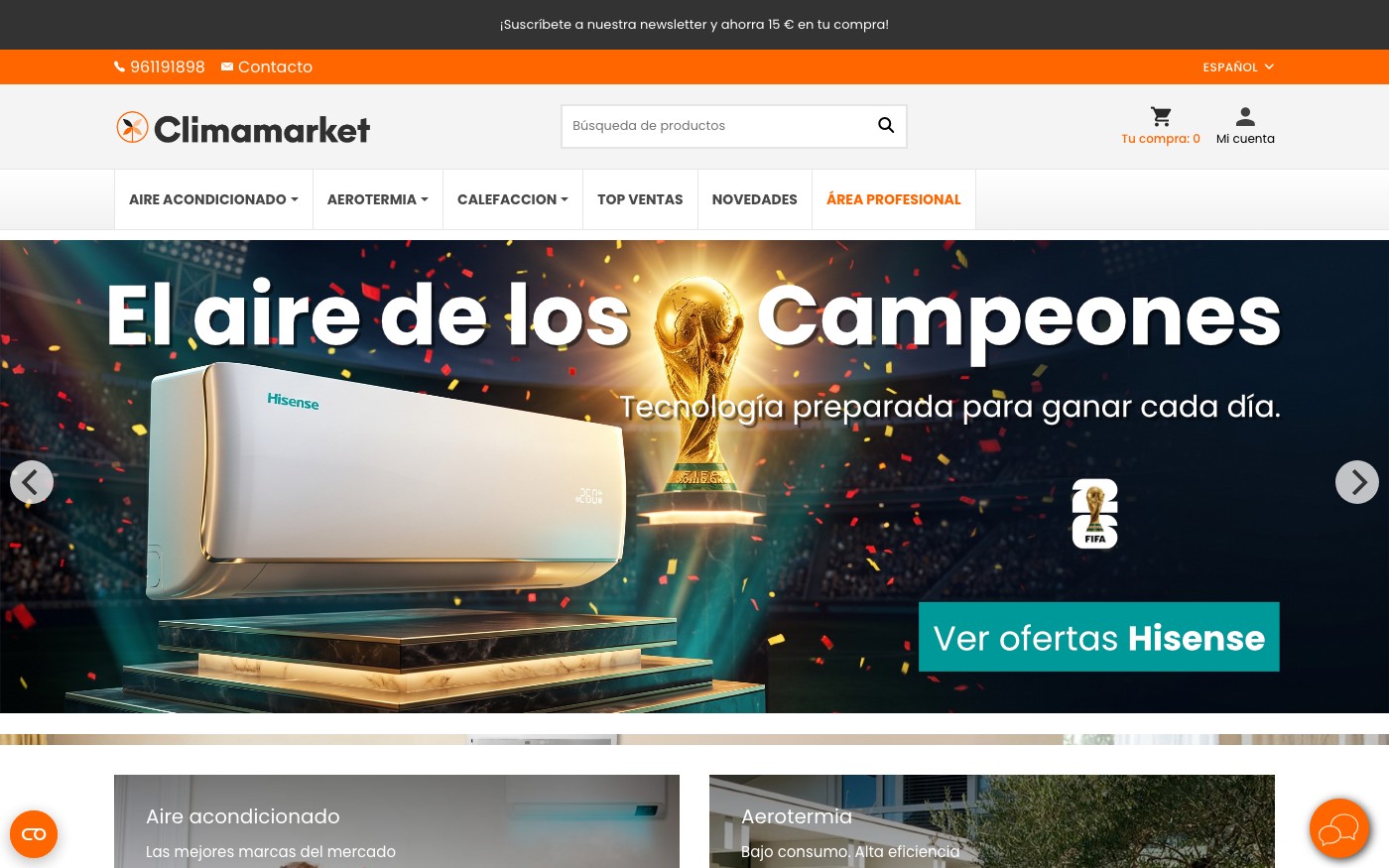 Captura limpia de la home oficial de Climamarket