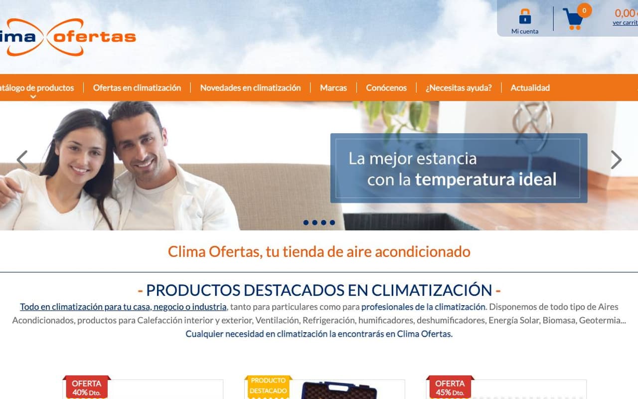 Captura limpia de la home oficial de Clima Ofertas