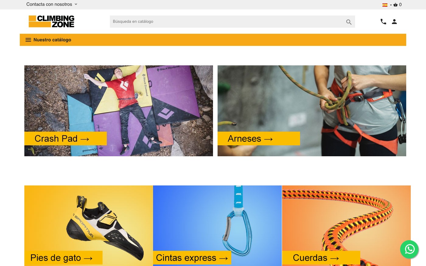 Captura de pantalla de la home de Climbing Zone