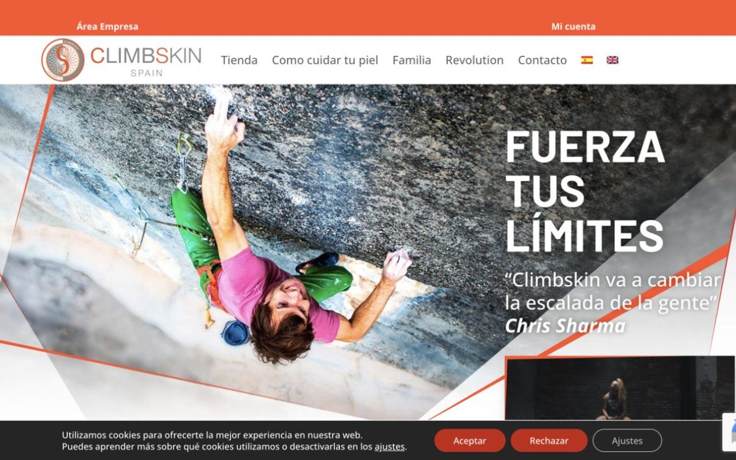 Captura de pantalla de la home de Climbskin