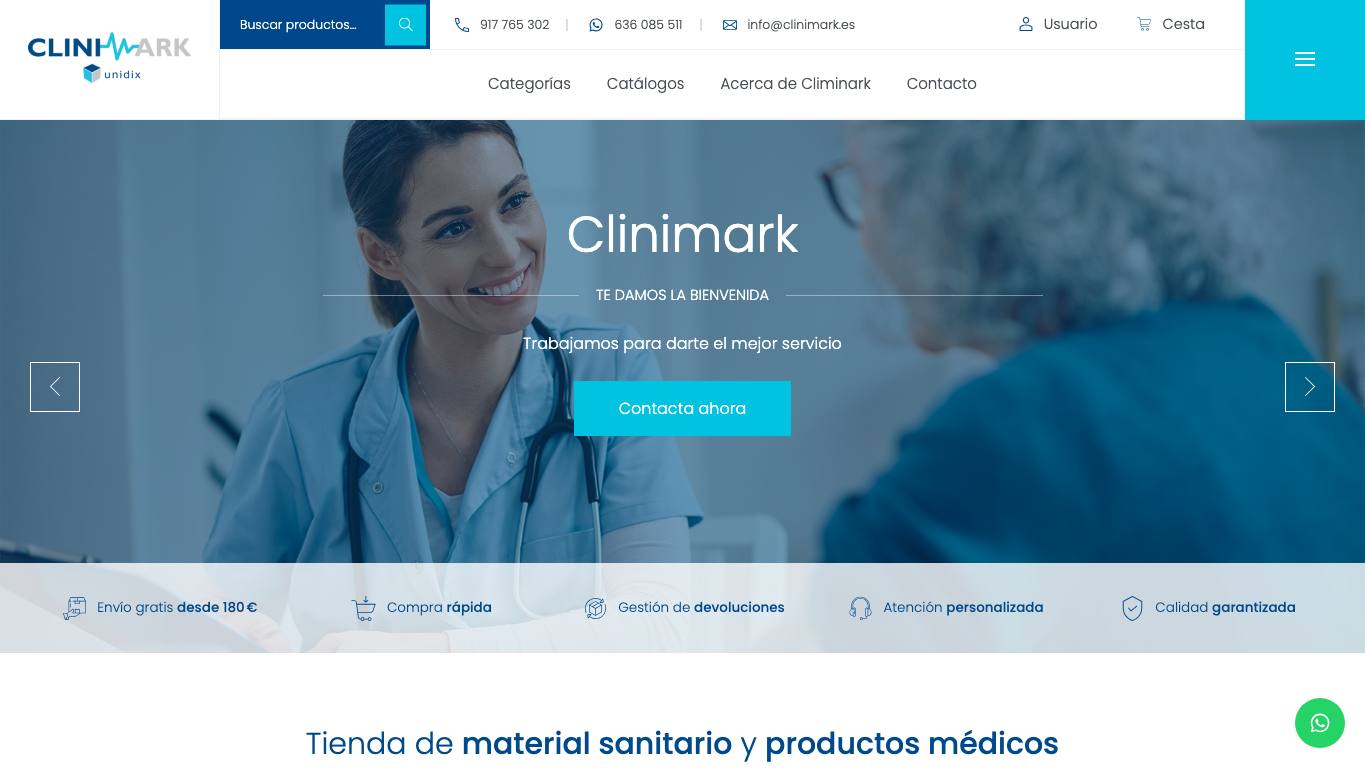 Captura de pantalla de la home de Clinimark