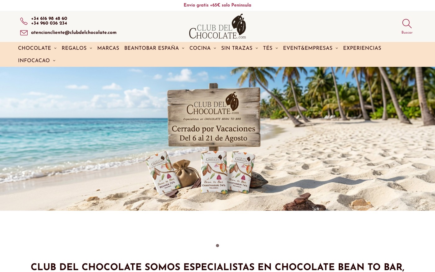 Captura de pantalla de la home de Club del Chocolate