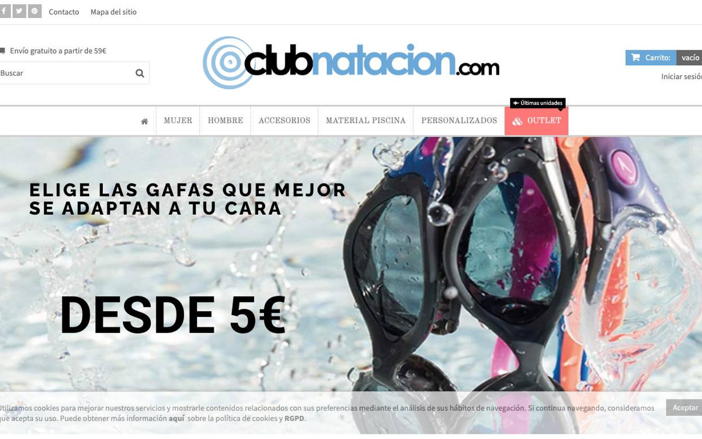 Captura limpia de la parte superior de la home de Club Natación