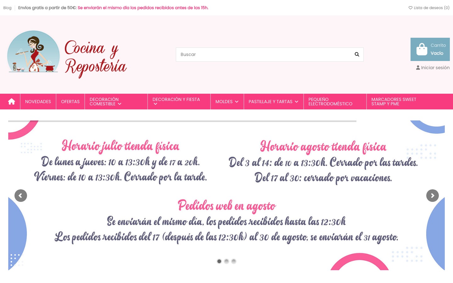 Captura de pantalla de la home de Cocina y Repostería