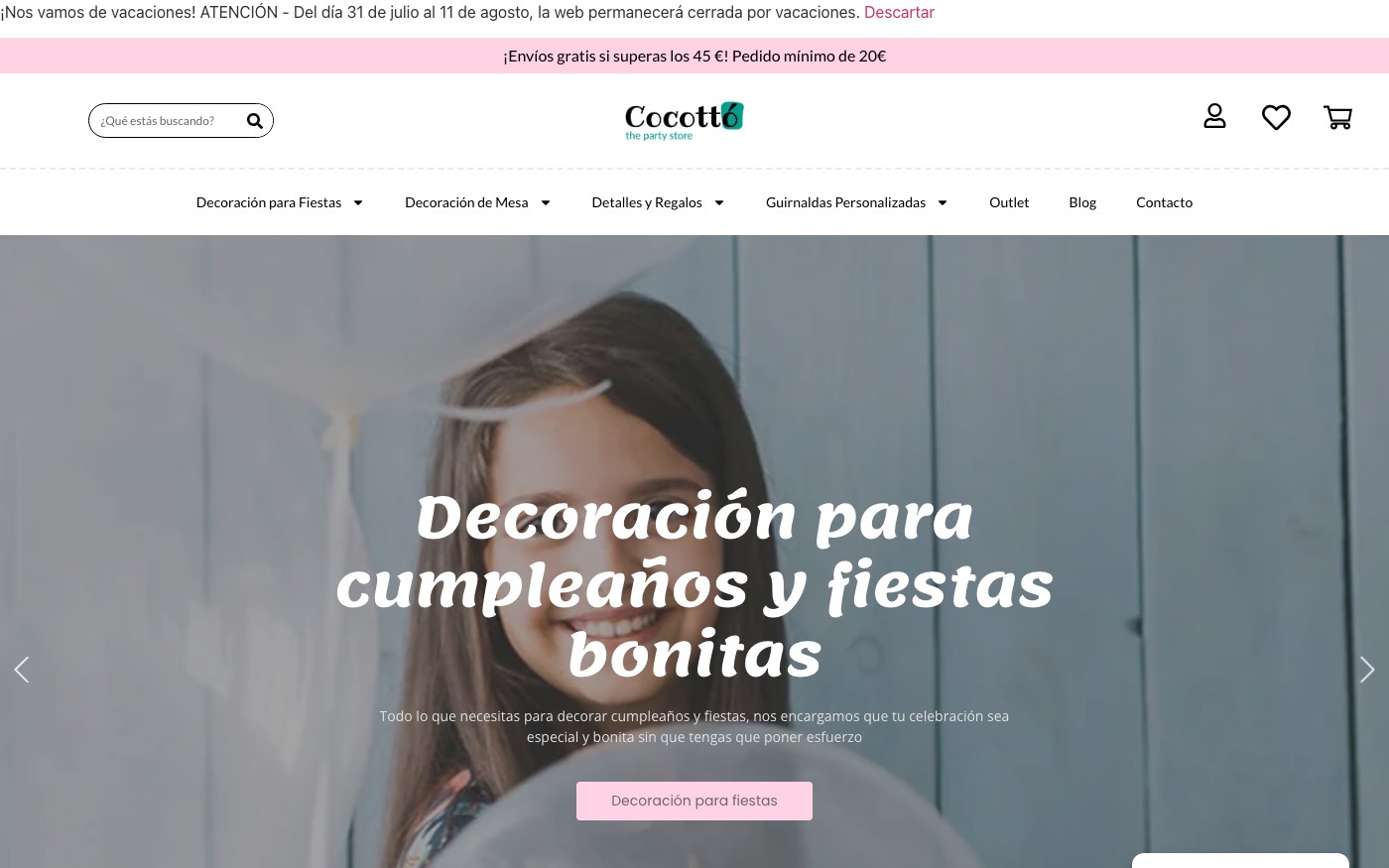 Captura de pantalla de la home de Cocotto