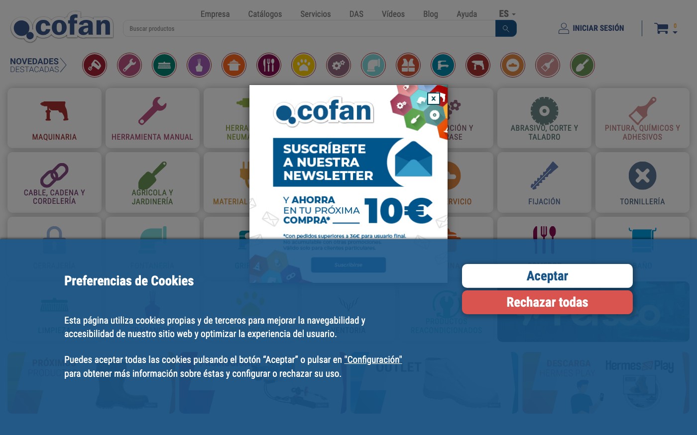 Captura limpia de la home oficial de Cofan