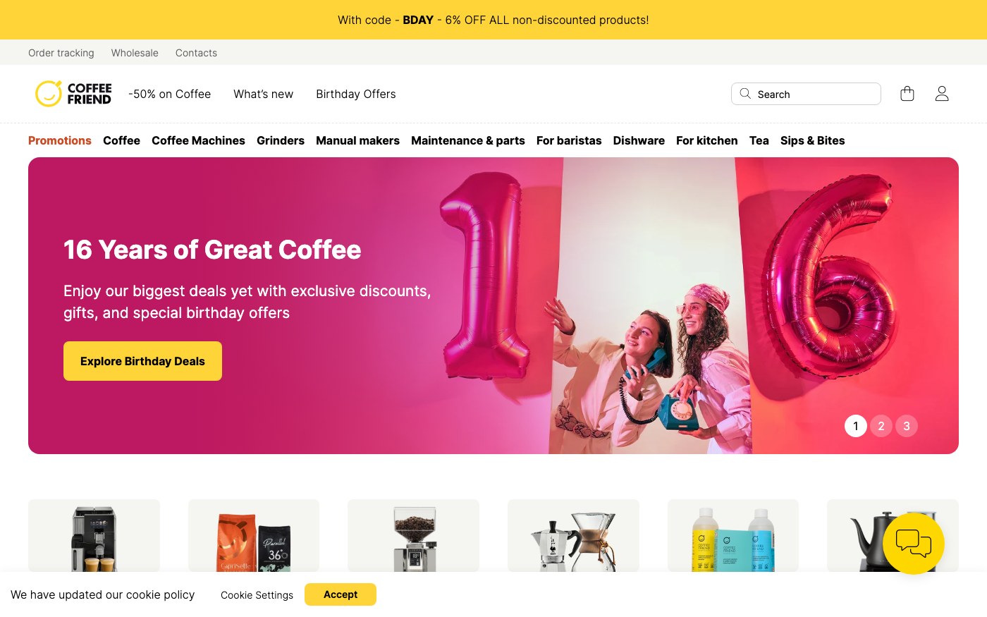 Captura limpia de la home oficial de Coffee Friend