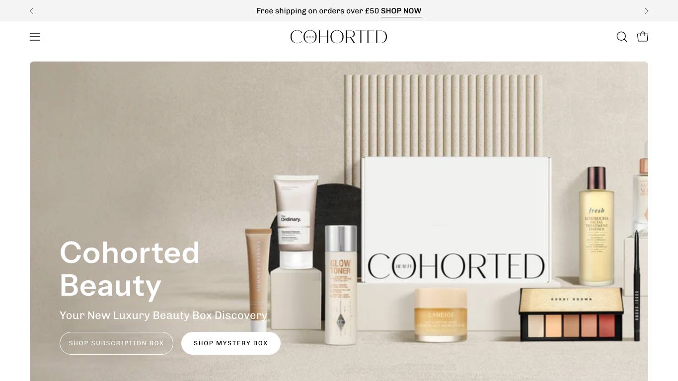 Captura limpia de la home oficial de Cohorted Beauty