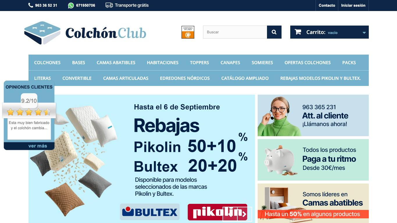 Captura limpia de la home oficial de Colchón Club