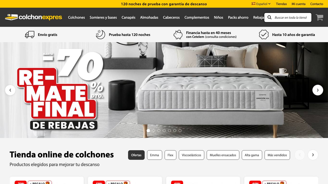 Captura limpia de la home oficial de Colchón Exprés