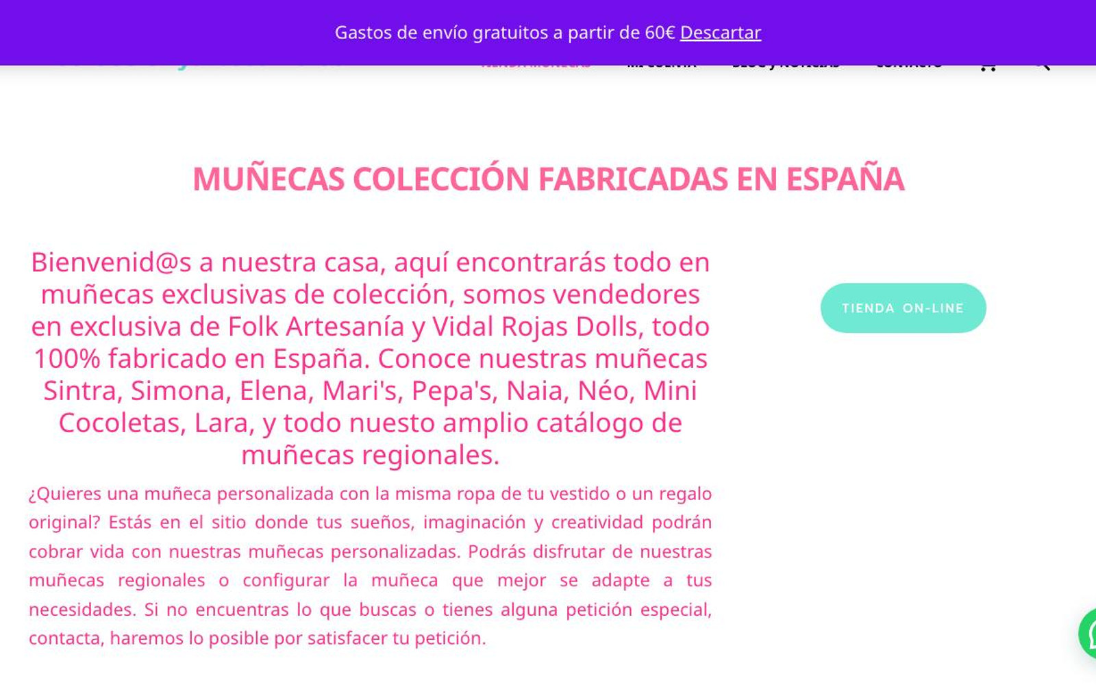 Captura limpia de la página de inicio de Colección y Artesanía