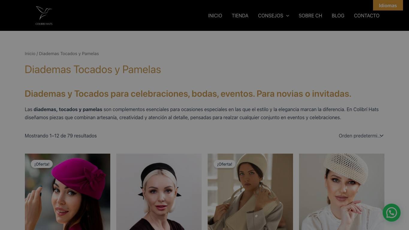 Captura limpia de la home oficial de Colibri Hats