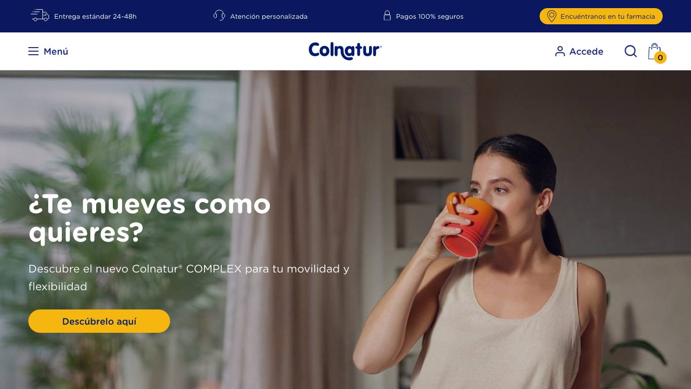 Captura de pantalla de la home de Colnatur