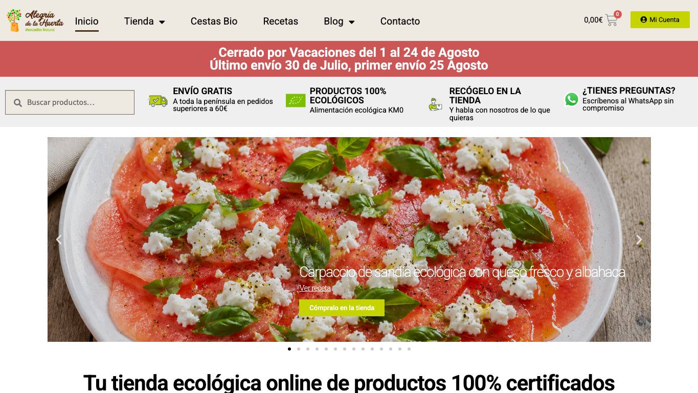 Captura de pantalla de la home de Come de la Huerta