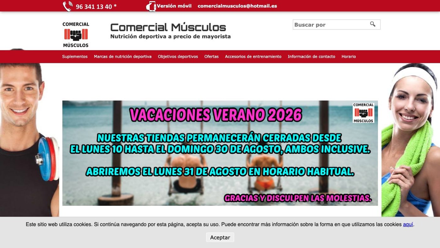 Captura limpia de la home de Comercial Musculos