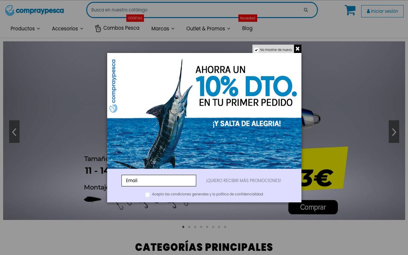 Captura limpia de la página de inicio de Compra y Pesca