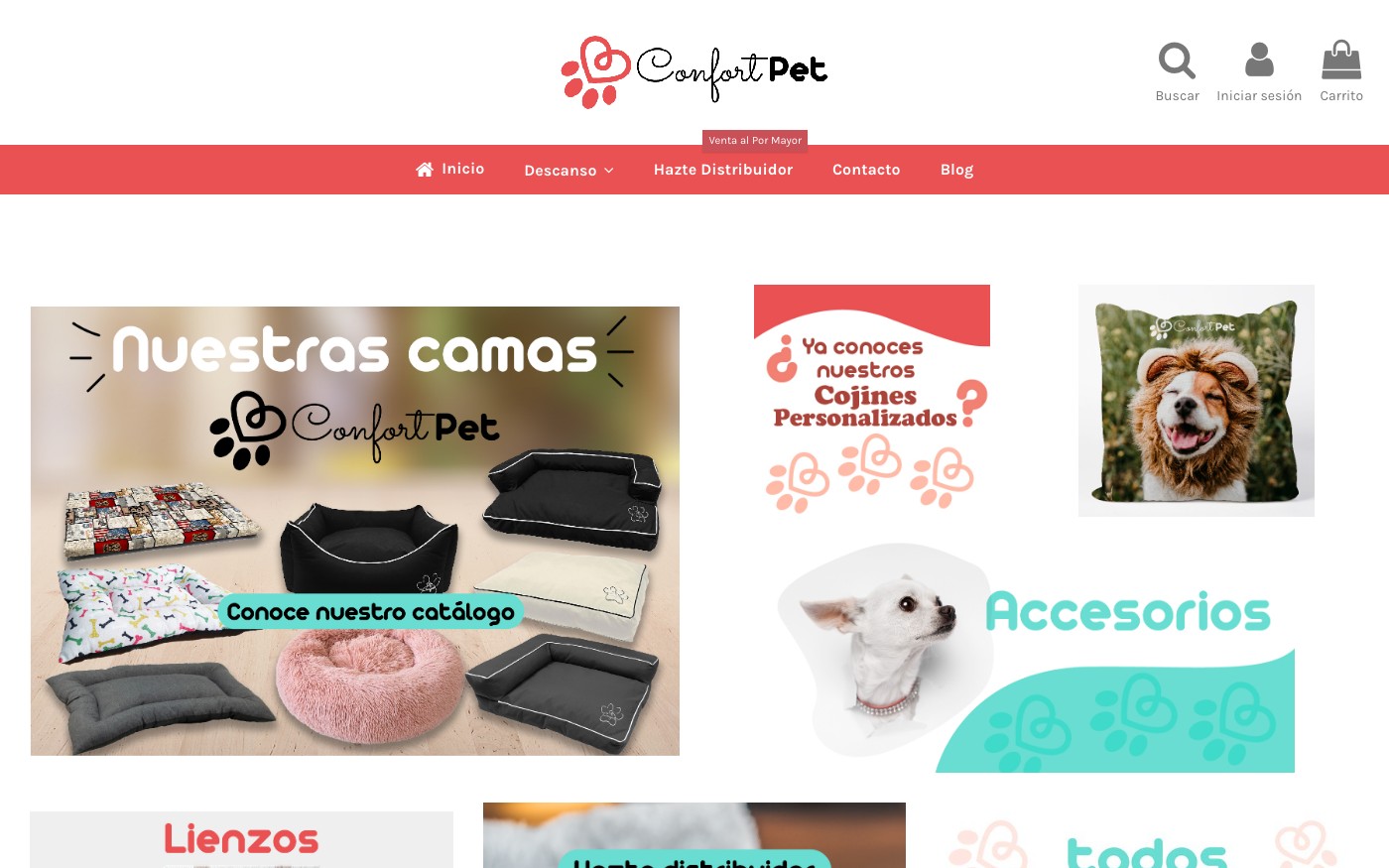 Captura de pantalla de la home de ConfortPet