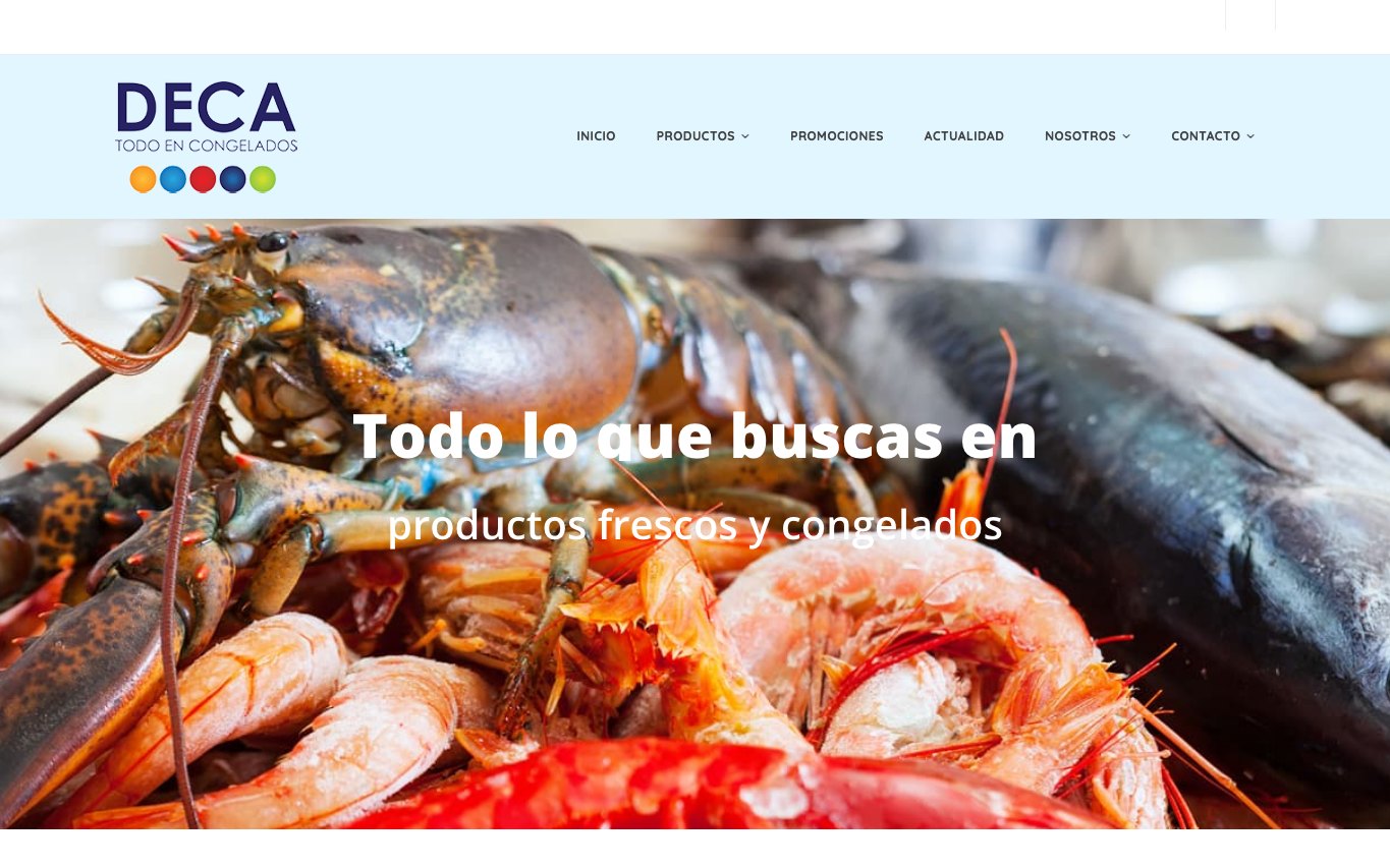 Captura de pantalla de la home de Congelados Deca