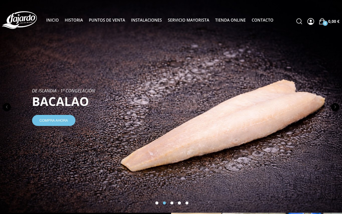 Captura de pantalla de la home de Congelados Fajardo