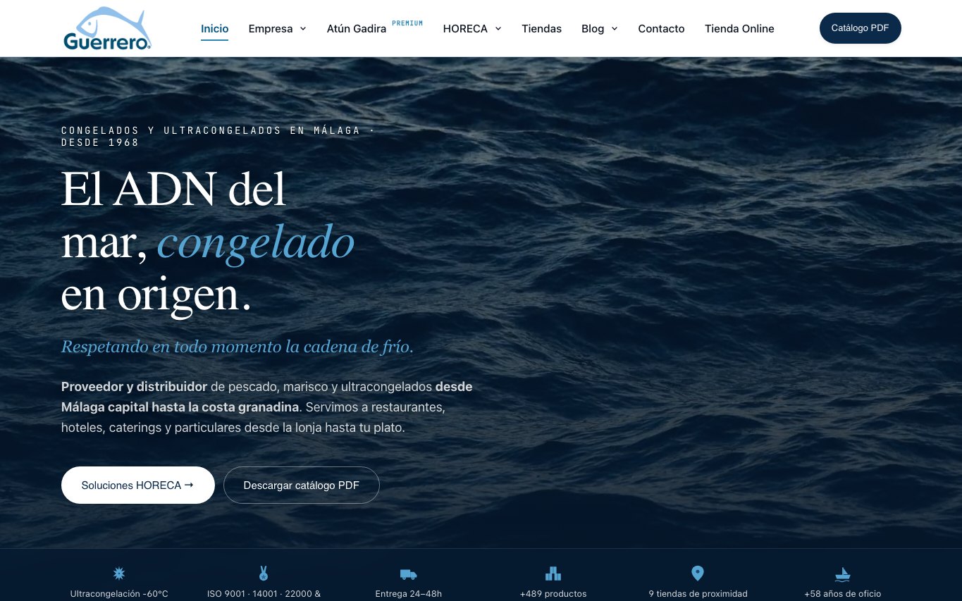 Captura de pantalla de la home de Congelados Guerrero