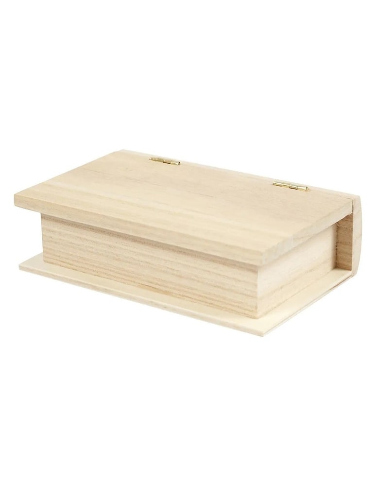 Caja de madera con forma de libro