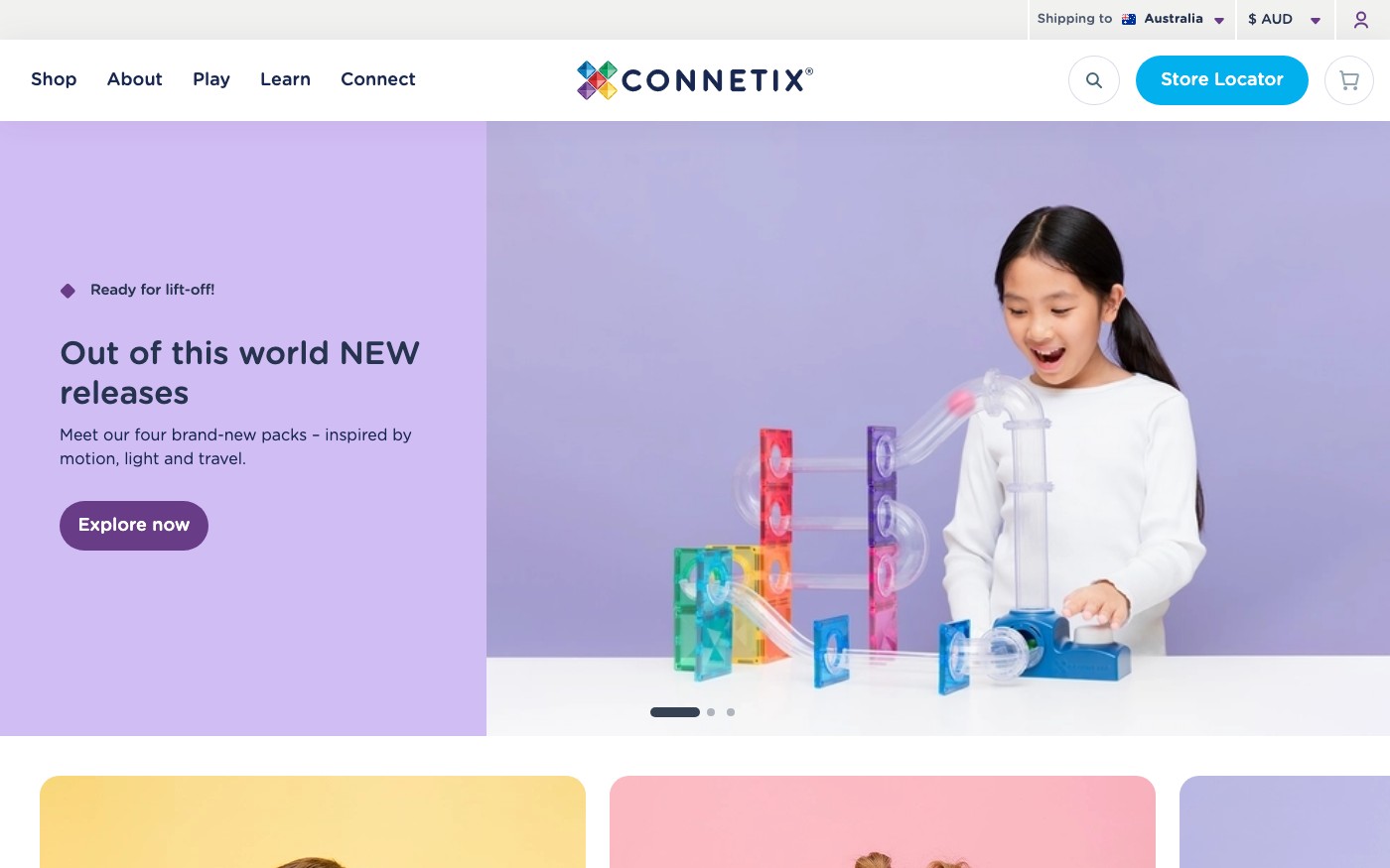 Captura de pantalla de la home de Connetix Tiles