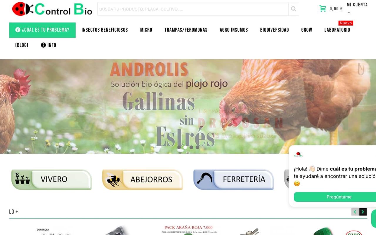 Captura de pantalla de la home de Control Bío