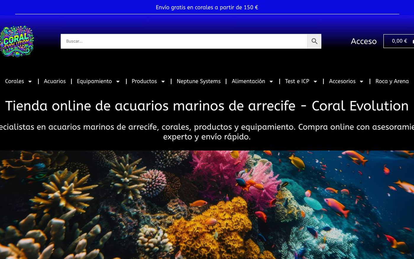 Captura de pantalla de la home de Coral Evolution