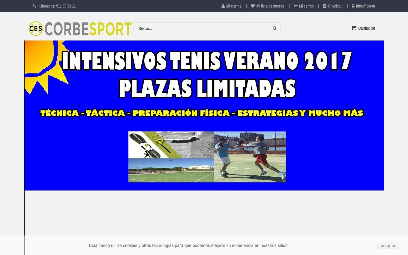 Captura de pantalla de la home de Corbesport