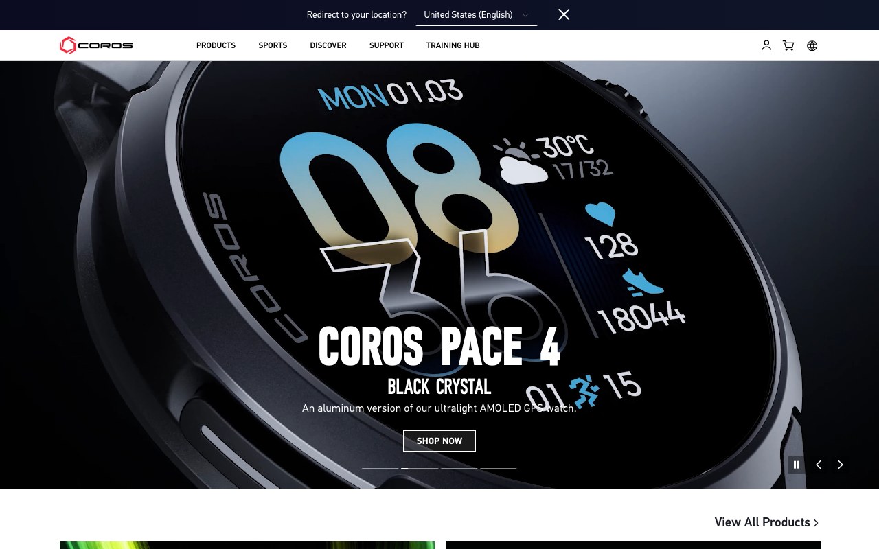 Captura de pantalla de la home de COROS