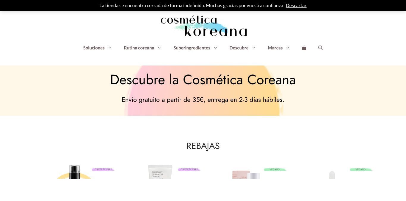 Captura real de la home de Cosmética Koreana