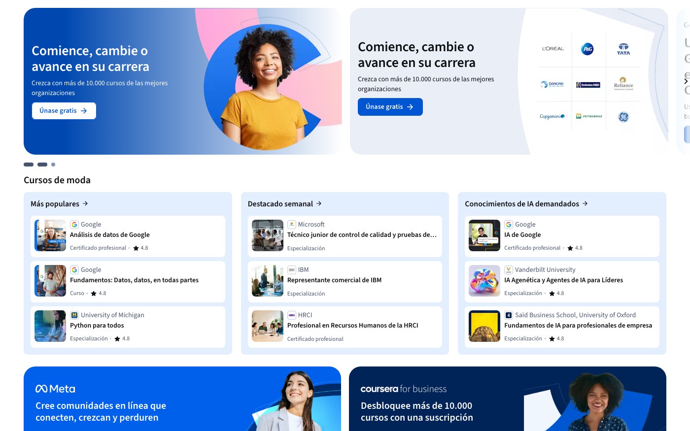 Captura limpia de la home oficial de Coursera