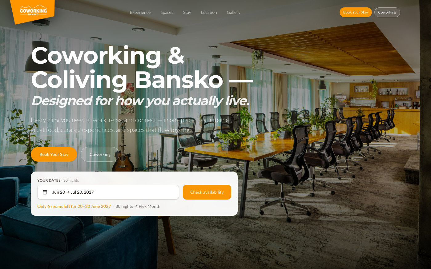 Captura de pantalla de la home de Coworking Bansko