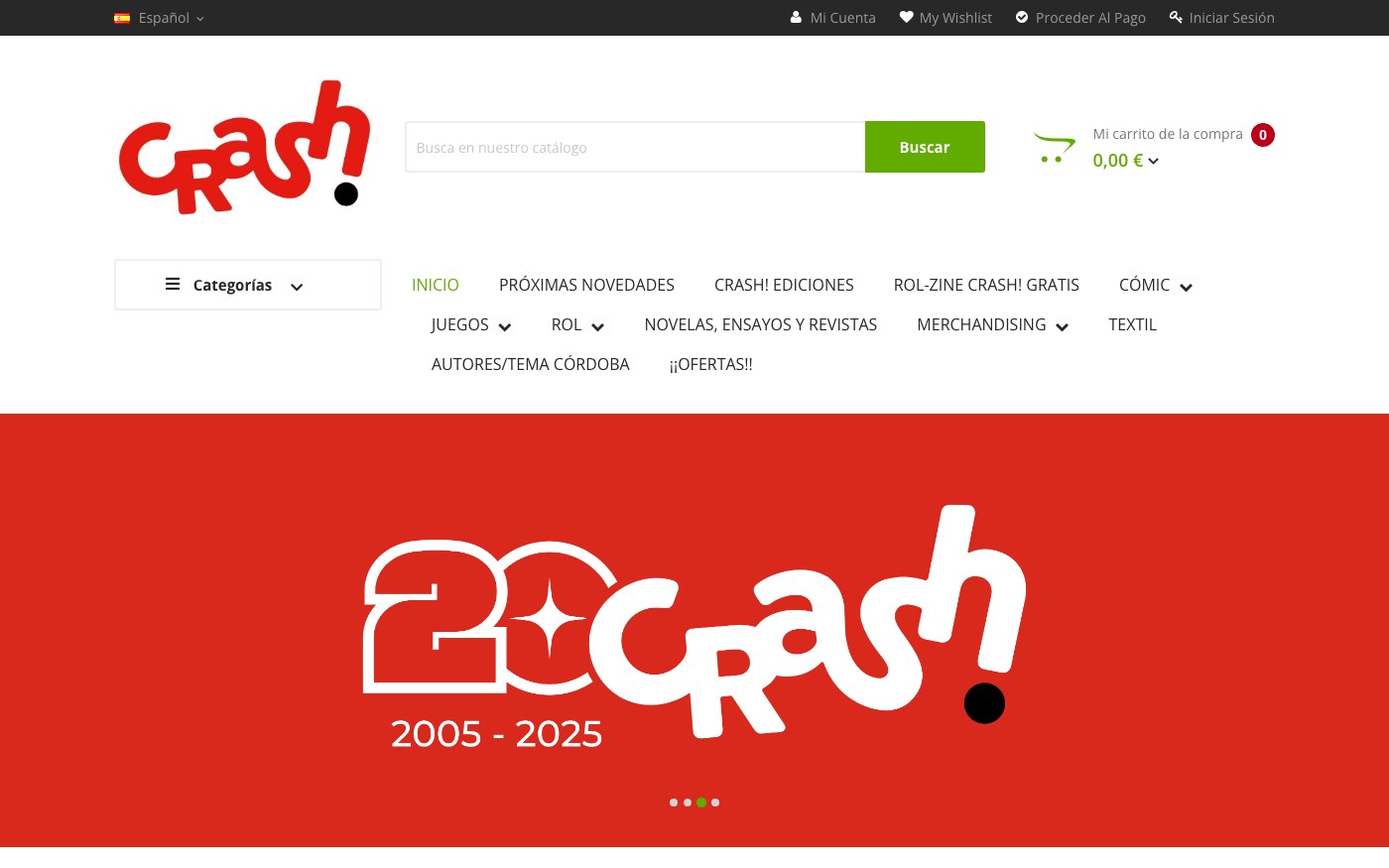 Captura limpia de la página de inicio de Crash Comics