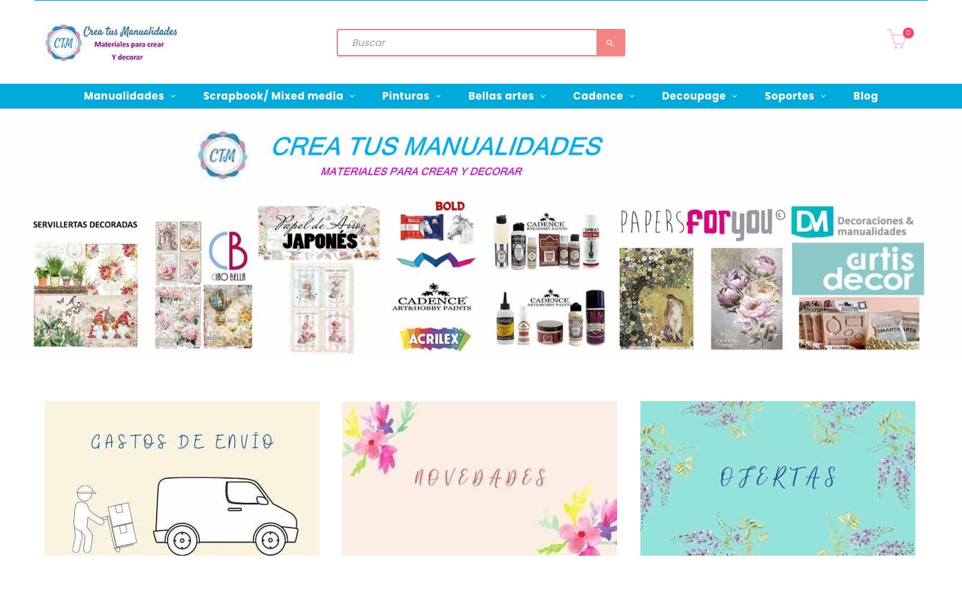 Captura de pantalla de la home de Creatus Manualidades