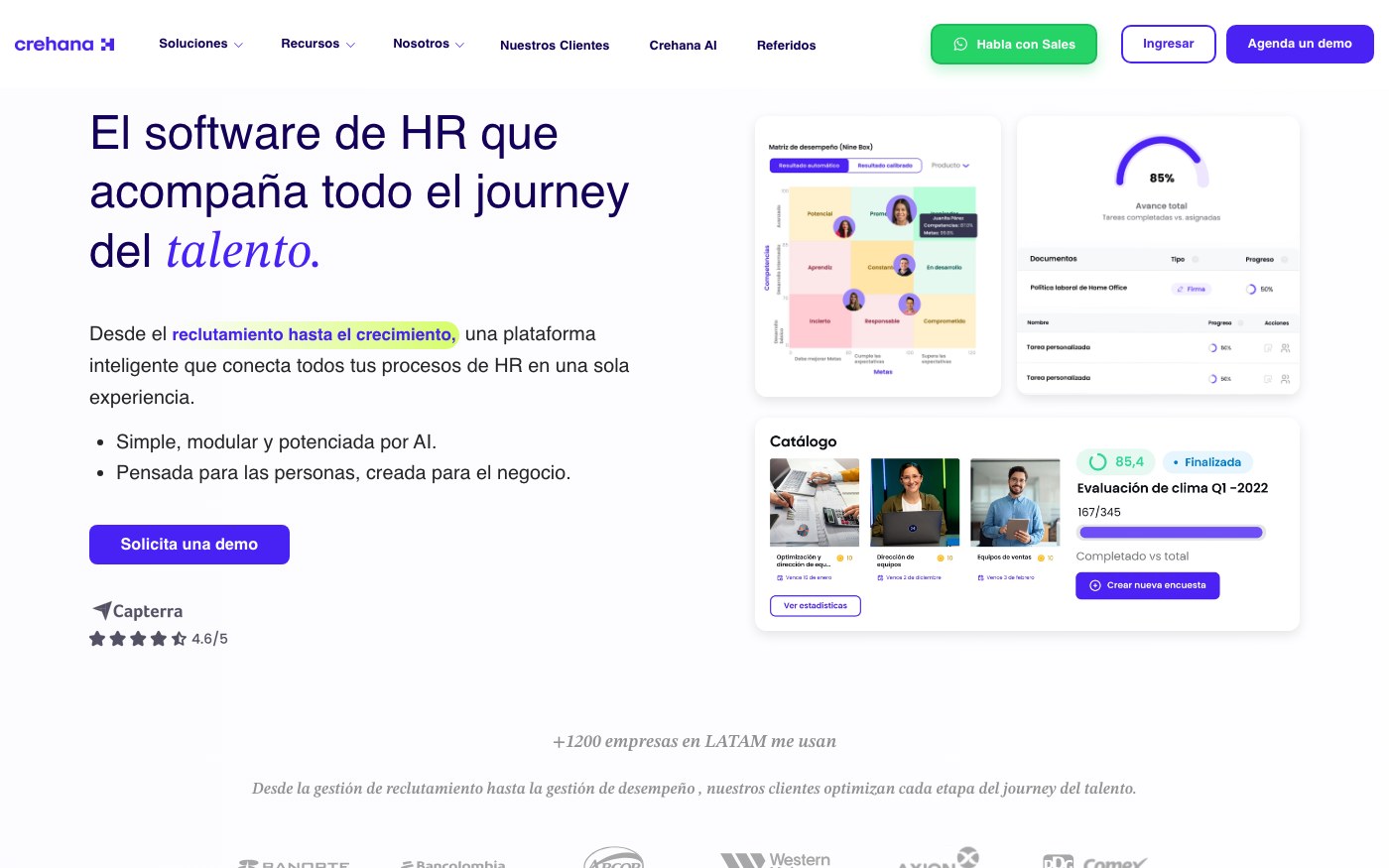 Captura de pantalla de la home de Crehana