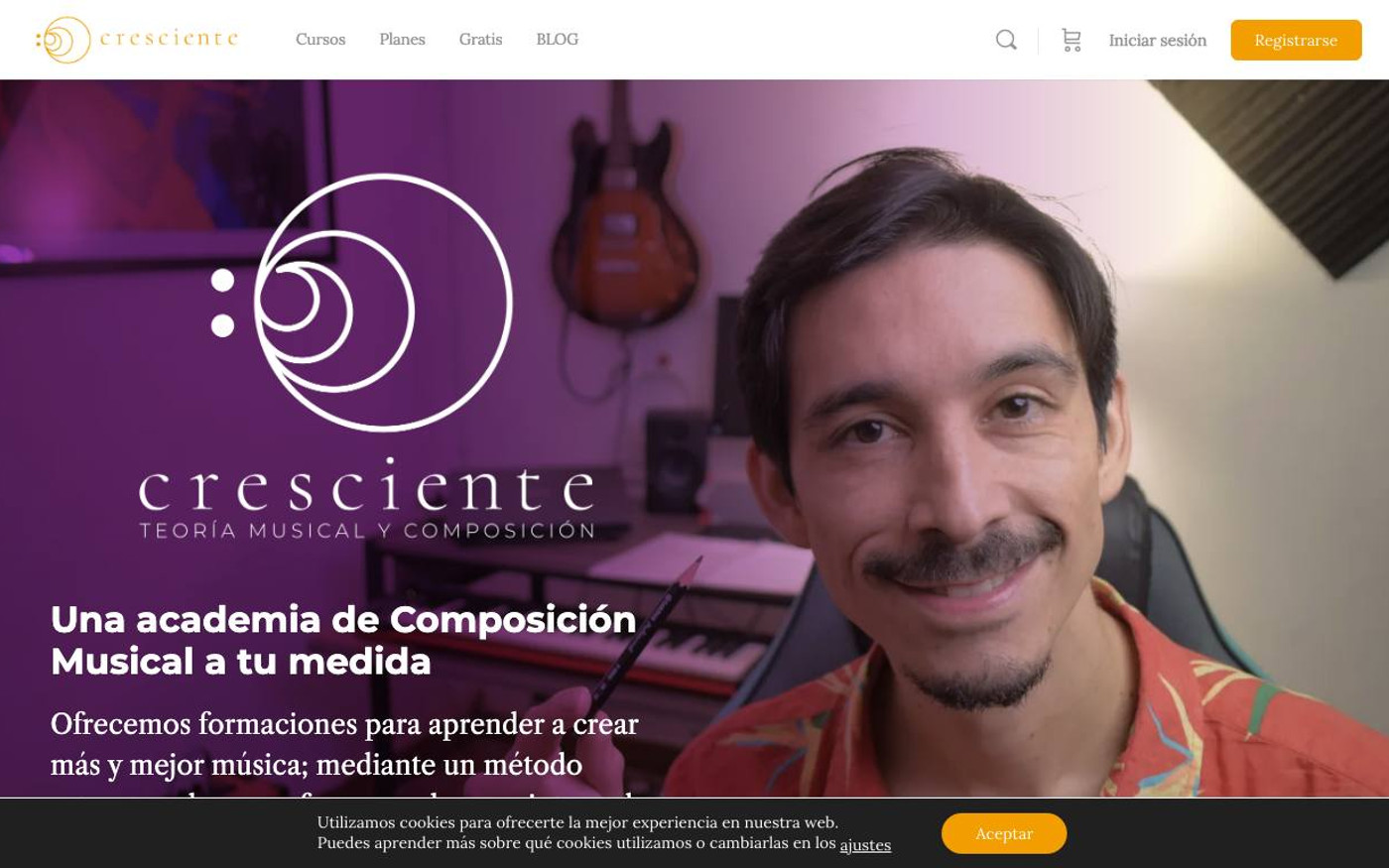 Captura de pantalla de la home de Cresciente