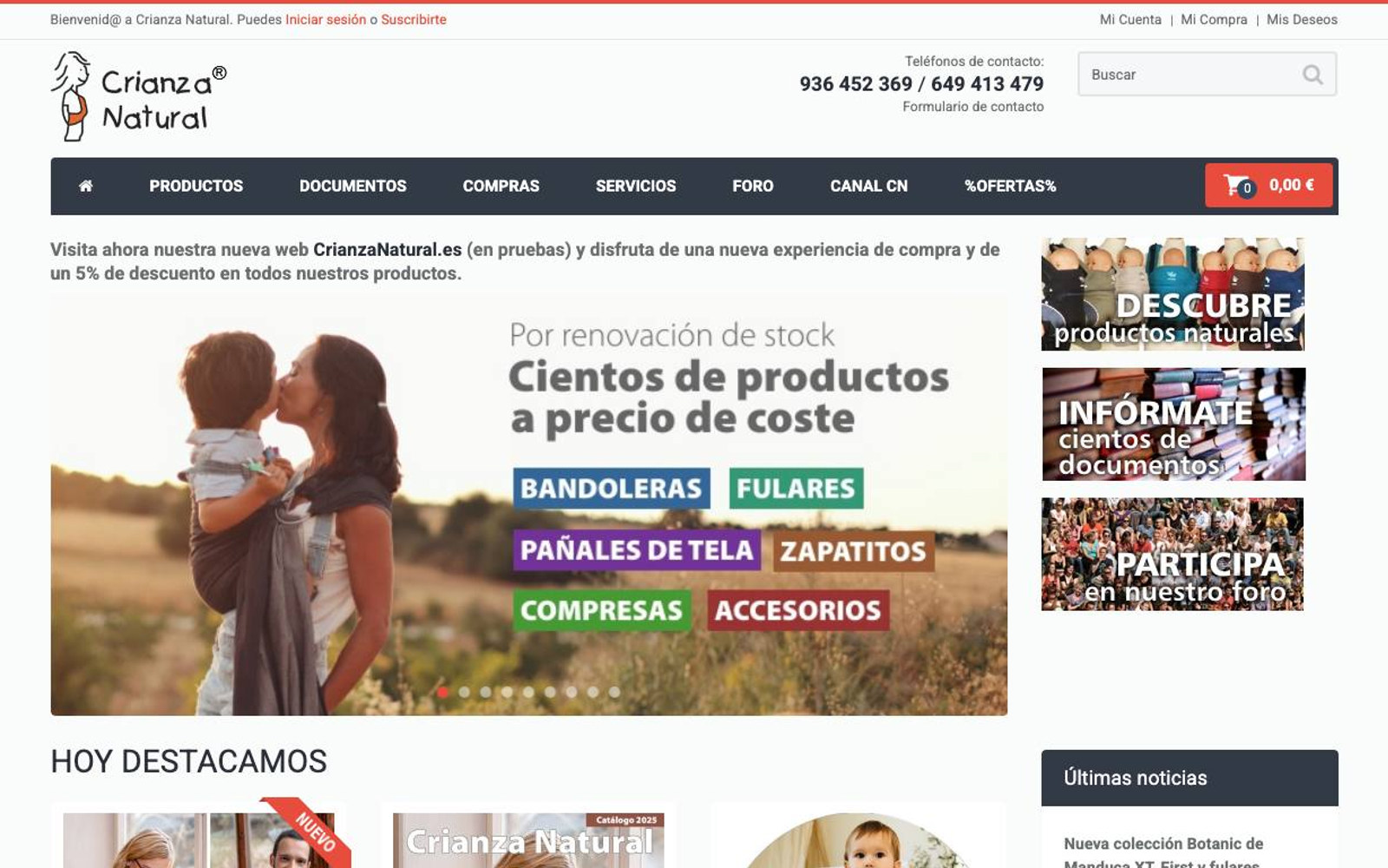 Captura limpia de la página de inicio de Crianza Natural