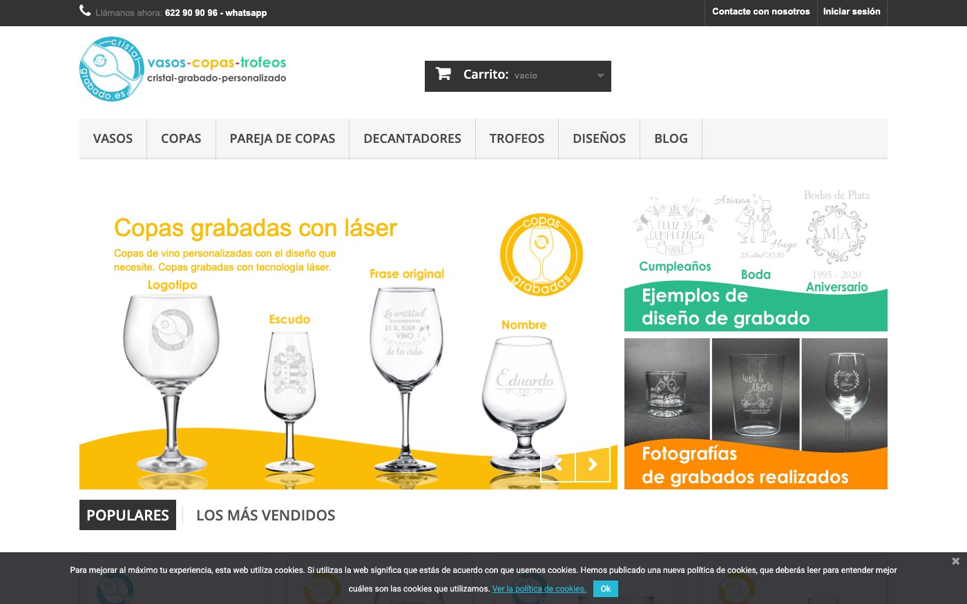 Captura de pantalla de la home de Cristal Grabado