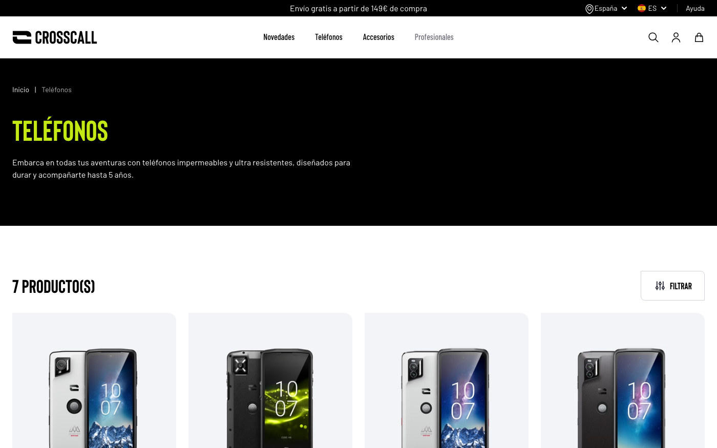 Captura de pantalla de la home de CROSSCALL