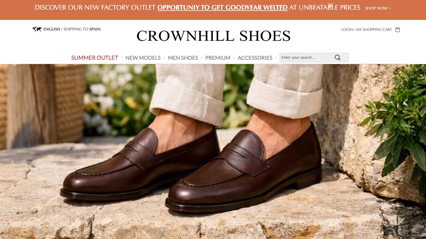 Captura real de la home de Crownhill Shoes